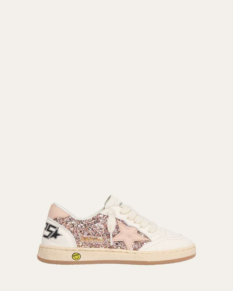 Girl's Ball Star Glitter and Leather Sneakers, Toddler/Kids